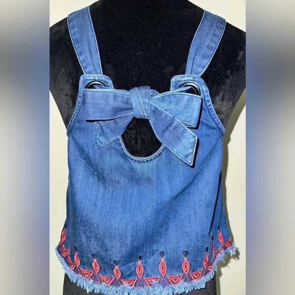 Blanknyc Embroidered Blue Denim Top With Red Aztec Design Size XS - Picture 5 of 7